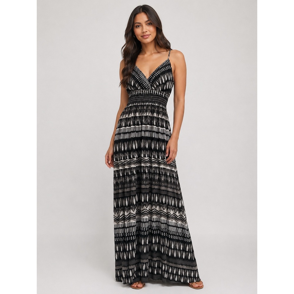 She's Cool Spaghetti Strap Dress Black babydoll maxi tropical vacation resort M